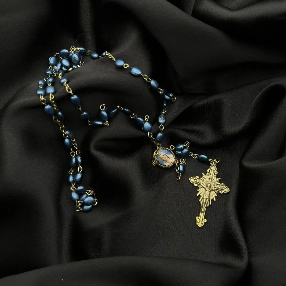 Blue & Gold Rosary Whimsigoth Catholic Romantic
